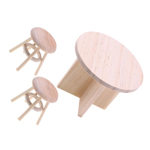 COMNESTBI 1 Satz Puppenhausmöbel Dollhouse -Tisch Und Stuhl Mini-stühle Mini-Tisch Miniaturmodellmöbel Puppenstubenstuhl Und Tisch Puppenstubenmöbel Puppenhaus-küche Essstühle Beige Hölzern von COMNESTBI