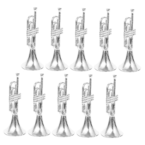 COMNESTBI 10 Stück Mini-trompetenschmuck Puppe Miniatur Lebensechte Trompete Trompetenverzierung Silberne Spielzeugtrompete Dekoration Musical Kind Gold Instrument Klein Winzig Plastik von COMNESTBI
