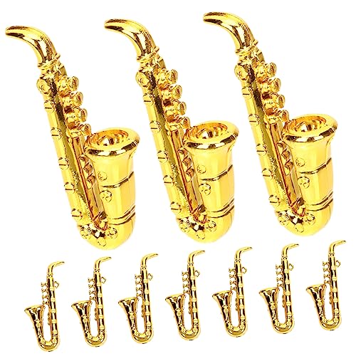 COMNESTBI 10 Stück Musikinstrumentenmodellzubehör Musical Miniaturen Puppenhaus Winzig Saxophon Mini-möbelverzierung Miniatur-Musikinstrument-Requisite Miniaturinstrument Golden Plastik von COMNESTBI