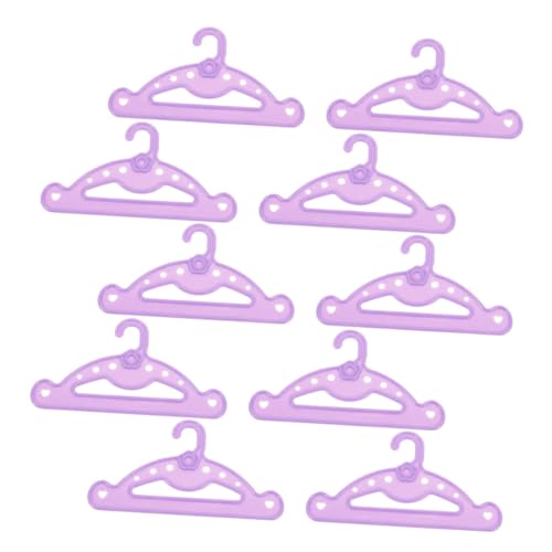 COMNESTBI 10 Stück Puppenaufhänger Puppenkleiderbügel Kleiderbügel für Puppen puppenhauszubehör puppenkleiderschrank Mini-Kleiderbügel für Haustiere Kleiderständer für Puppen Plastik Violett von COMNESTBI