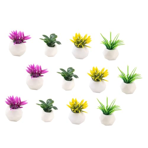 COMNESTBI 12 Stück Mini-Pflanzenmodell kunstpflanze kunstplflanze Geburtstags zimmerpflanzen simuliert Puppenhaus Topfblumen klein Miniaturpflanzen künstlich Schreibtischdekor Harz von COMNESTBI