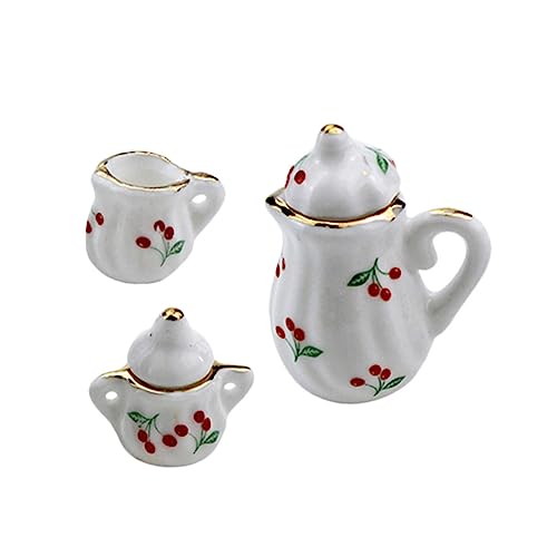 COMNESTBI 2 Sätze Kirsch Keramik Topf Feenhausverzierung Kleines Hausmodell Miniatur-aufbewahrungsbehälter Modell Mini-wasserkocher Mini- Mini-teetassen Kleine Hausmöbel von COMNESTBI
