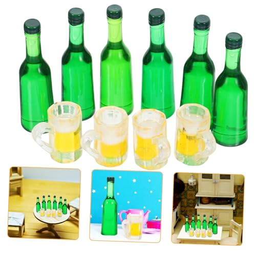 COMNESTBI 2 Satz Miniatur-Food-Spiel Requisiten Zubehör Getränke Bierflaschen Mini-Modell Mini-bierflaschenmodell Winzige Bierflaschenbecher Miniatur-Bierflaschen Kleine Bierkrüge Harz Green von COMNESTBI