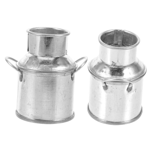 COMNESTBI 2 Stück Puppenhaus Blecheimer Krüge Mini Dekorativ Milch Vase Winzig Dollhouse Decor Klein Metall Silver von COMNESTBI