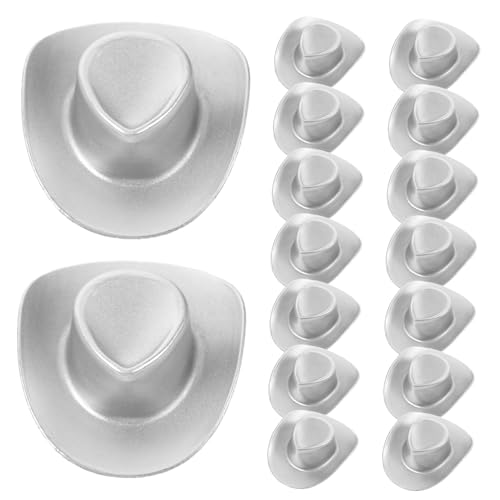 COMNESTBI 20 Stück Mini-Cowboyhut Disco-Cowboyhut-Dekorationen Cowboy-Cosplay-Zubehör Cowgirl-Hut Kind doll Accessories puppenhauszubehör Mini-Hut Miniaturhüte für Partys Plastik Silver von COMNESTBI