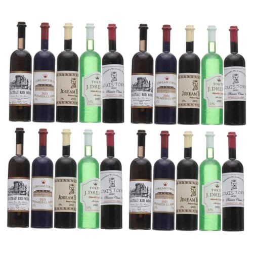 COMNESTBI 20 Stück Mini-Rotweinflasche Puppe Mini-Trinkflasche kleine Schnapsflaschen Dollhouse Accessories Dekorative Weinflaschen Mini-Weinflaschen aus Kunststoff Weinflaschen-Set Plastik von COMNESTBI