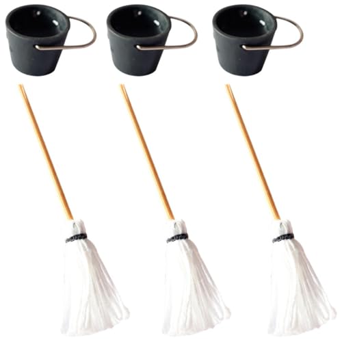 COMNESTBI 3 Sets Miniaturen Kleine Hausdekoration Mini Schnallen Mini Hausbedarf Simulation Wischmopp Eimer Mini Mopp Miniatur Mops Miniatur Mopp Miniatur Szenen Harz von COMNESTBI