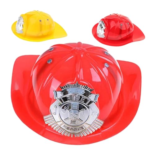COMNESTBI 3 Stück Feuerwehrmann Hut für Robuster Feuerwehrhelm Rot und Gelb Rollenspiel Zubehör für Jungen und Mädchen Halloween Kostüm und Partybedarf von COMNESTBI