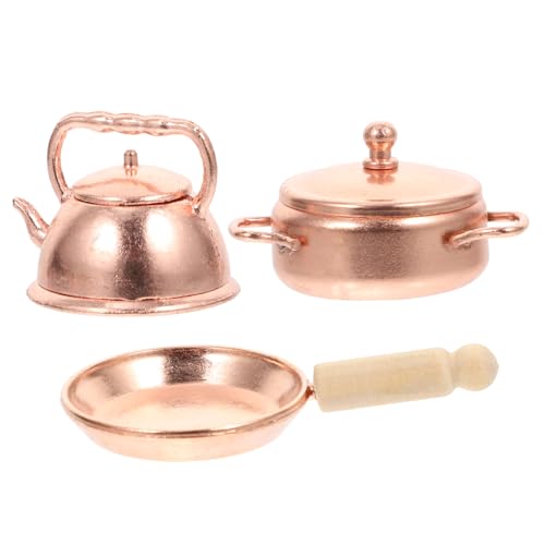 COMNESTBI 3 Stück Minitopf Werkzeug Mini-hausbedarf Mikrolandschaftsmodelle Kleines Hauszubehör Kleines Hausgerät Mini-hausschmuck Puppenhausdekor Mini House Prop Aluminiumlegierung Golden von COMNESTBI