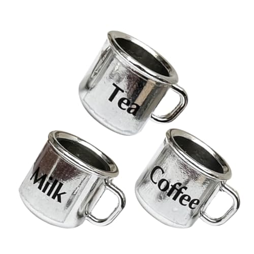 COMNESTBI 3 Stück Puppenstubentasse Dekorativ Mini Becher Puppenhaus Kaffeetassen Winzige Tasse Kleine Kaffeetasse Kleine Teetasse Winziges Silver Metall von COMNESTBI