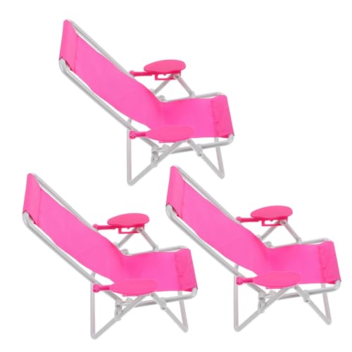 COMNESTBI 3 Stück Puppenstuhlzubehör Strandstuhl Strandthema-Stuhldekor winzig Rosa Liege Weiden modern klein Mini-Möbelverzierung Mini- Miniaturszene Mini-Stühle Lounge-Sessel Abs von COMNESTBI
