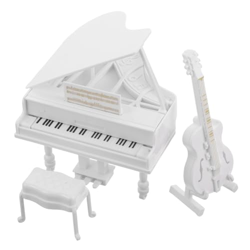 COMNESTBI 3 Stücke Puppenhaus Klavier Modell Miniatur Bass Gitarre Und Hocker Möbel Ornament Musikalische Pädagogisches Spielzeug Für Kinder Micro Landschaft Fee Garten von COMNESTBI