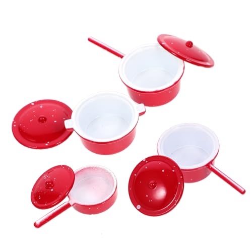 COMNESTBI 4 Stück Miniaturküche Play Kitchen küche spielwaren draußen kuechenarmaturen Puppenhaus-Szene Soup Pot Mini-Kochgeschirr für die Küche Miniatur-Szenenmodell Legierung rot von COMNESTBI