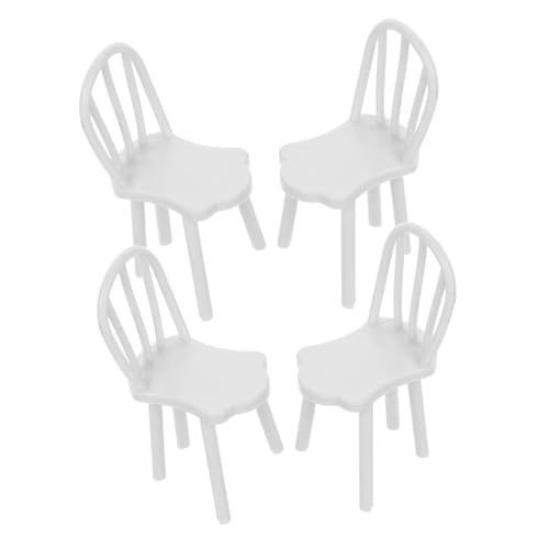 COMNESTBI 4 Stück Puppenhaus Stuhlmöbel DIY Mini Stuhl Dekorativer Puppenstuhl Mini Dekoration Stuhl Ornament DIY Stuhl PVC Stuhl Modell Puppenhaus Zubehör Weißer Kunststoff von COMNESTBI