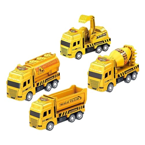 COMNESTBI 4 Stück Technikfahrzeug Zurückziehen Kleinkinder Lastwagen Mini Cartoon-Push-Auto Bauauto Cartoon-Auto- Träge Kleine Fahrzeuge Plastik Yellow von COMNESTBI