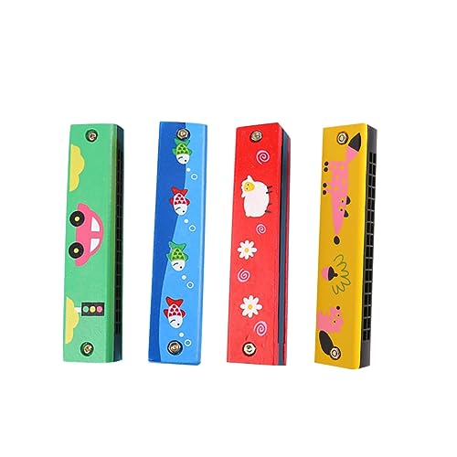 COMNESTBI 4Stücke Holzharmonika Teiliges Doppelte Reihe Musikinstrument für Niedliches Design von Motorik und Kommunikation für Jungen von COMNESTBI