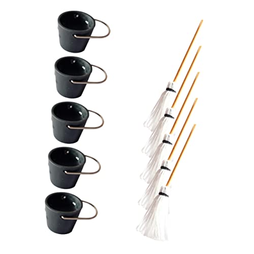 COMNESTBI 5 Sätze Simulierte Eimer -MOP -Kombination Haushaltswerkzeugzubehör Mini Dollhouse Models Kit Miniaturhaus Kit DIY handgemachtes Minispielzeug Miniaturhauszubehör Harz von COMNESTBI