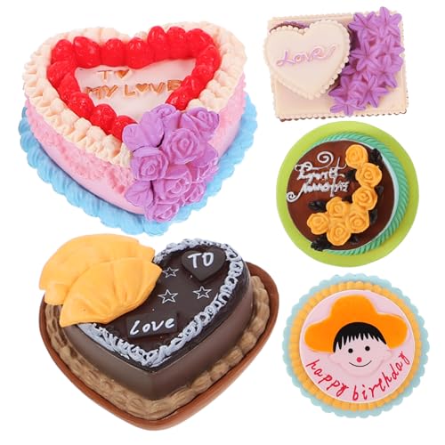 COMNESTBI 5 Stück Mini-Kuchen puppenhauszubehör tischdeko esstisch Tischdekoration geburtstagskerzen für Torte Kuchenornament aus Kunstharz gefälschter Kuchen gefälschtes Kuchenmodell von COMNESTBI