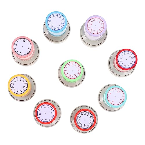 COMNESTBI 9 Stück Uhrenstempel Lernuhr Stempel Stempel Uhr Uhrzeit Lernspielzeug Stempelset Uhrzeit Lernuhr Stempelset Datum Aufkleber Zeitlernstempel Uhrensiegel Abs von COMNESTBI