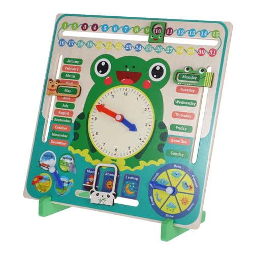 COMNESTBI Montessori-Uhr Und Kalender Aus Holz, Spielzeugfrosch, Kognitives Lernwerkzeug Für Kinder, Lehruhren Für Kinder, Zeit Und Datum, Pädagogisches Spielzeug, Interaktives COMNESTBI Montessori-Uhr Und Kalender Aus Holz, Spielzeugfrosch, Kognitives Lernwerkzeug Für Kinder, Lehruhren Für Kinder, Zeit Und Datum, Pädagogisches Spielzeug, Interaktives von COMNESTBI