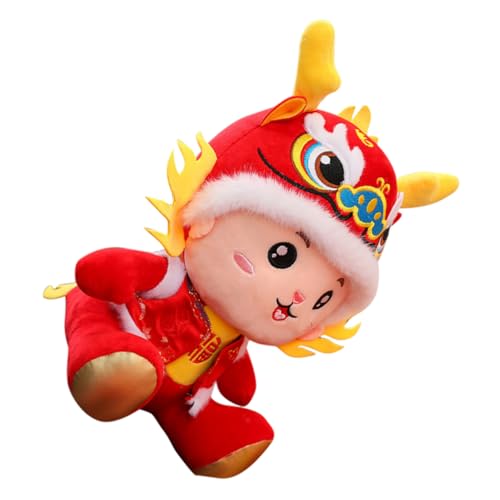 COMNESTBI Plüsch Drache Süßes Dragon Doll Für Desktop-Dekoration Rotes Tanganzug Design Für Jahr des Drachen Kuscheliges Maskottchen Für Festliche Stimmung von COMNESTBI