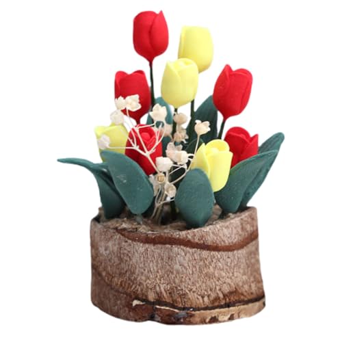 COMNESTBI Puppenhaus Topfpflanze Künstliche Blumen Dekorationen Mini Winzig Realistisch Blumenpot -Ornament Puppenhausdekor Landschaftsverzierung Bonsai-blumentopf Harz Colorful von COMNESTBI