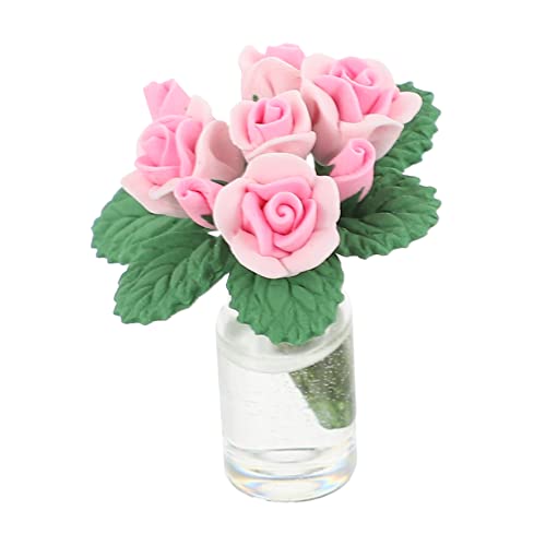 COMNESTBI Puppenhausrosen Im Topf Mini Hauszubehör Mini Bonsai Ornament Blumenverzierungen Miniatur Mini Puppenhaus Zimmerblumen Mini Rosendekor Dekoration Harz Rosa von COMNESTBI