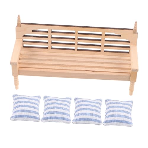COMNESTBI Puppenstubenstuhl Puppenhauszubehör Puppenmöbel Puppenhaussofa mit Kissen Puppenhaus Sofa Puppenhaus Couch Holzstühle für Puppenstuben Kleiner Holzstuhl für Puppe Baumwolle Khaki von COMNESTBI