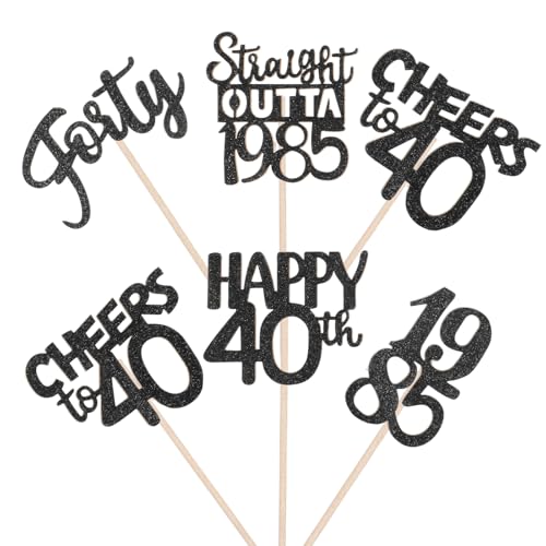 COMNICO 36 Stück schwarze Cupcake Topper zum 40 Geburtstag glitzernd Forty Happy Vintage 1985 Kuchendekor Cheers to 40 Years Hochzeitstag Party Kuchendekor COMNICO 36 Stück schwarze Cupcake Topper zum 40 Geburtstag glitzernd Forty Happy Vintage 1985 Kuchendekor Cheers to 40 Years Hochzeitstag Party Kuchendekor von COMNICO