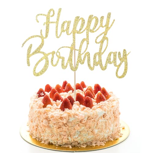COMNICO Happy Birthday Tortendeko Gold Glitter Cupcake Topper Geburtstag DIY Kuchenaufsatz Geburtstagsparty-Dekoration Kuchenaufsatz Zubehör für Kinder und Erwachsene (Gold) von COMNICO