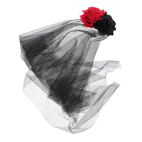 COMPUKAS Dekoratives Cosplay Schleier Haarspange Rote und Schwarze Rosen Haarband für Halloween Party Chic Veil Accessoire für Damen und Mädchen COMPUKAS Dekoratives Cosplay Schleier Haarspange Rote und Schwarze Rosen Haarband für Halloween Party Chic Veil Accessoire für Damen und Mädchen von COMPUKAS