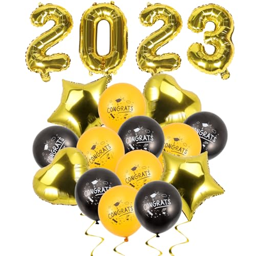 COMPUKAS Graduationsballons Schwarze und Goldene Folienballons mit Stern Herzmotiven Kreative Partydekoration für Abschlussfeier Klassenzimmer und Studentenfeier Stimmungsvoller COMPUKAS Graduationsballons Schwarze und Goldene Folienballons mit Stern Herzmotiven Kreative Partydekoration für Abschlussfeier Klassenzimmer und Studentenfeier Stimmungsvoller von COMPUKAS