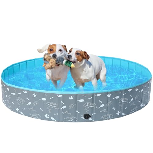 COMSLE Hundepool fur Große Kleine Hunde,80/120/ 160CM Faltbar Hunde Planschbecken, Tragbar & Eco-Friendly PVC Hunde Pool, Knochen von COMSLE