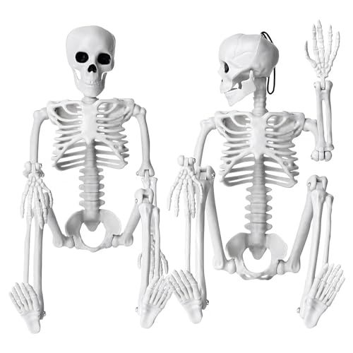 CONFUSE 2 Stück Skelett-Halloween-Dekoration, 16-Ganzkörper-Bewegliches Halloween-Hängeskelett für Den Innenbereich von CONFUSE
