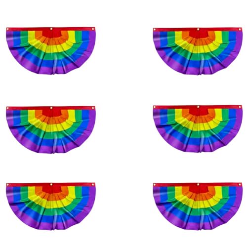 CONFUSE 6 Stück Pride Plissee-Fächerflagge Regenbogen-Wimpelkette 1,5 X 3 Fuß Banner Gay-Dekorationen Partyzubehör LGBTQ Stolze Wanddekoration, Einfach zu Verwenden von CONFUSE