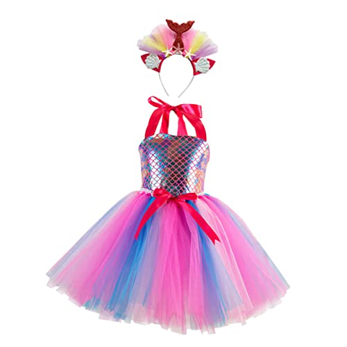 CONGARTENO 1 Satz Mädchen Meerjungfrau Kleid mit Haarband Jahre Süßes Ärmelloses Party Kostüm für Geburtstagsfeiern und Cosplay Hautfreundliches Material und Einfach Anzuziehen von CONGARTENO
