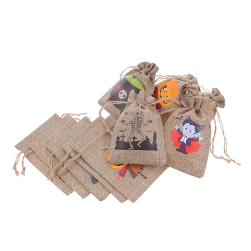CONGARTENO 10 Stück Teiliges Halloween Süßigkeitensäckchen Wiederverwendbare Kordelzug Taschen aus Jute mit Halloween Motiven für Trick Treat Partygeschenke und Festliche Dekorationen von CONGARTENO