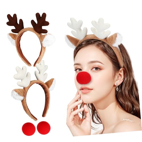 CONGARTENO 2 Sets Rentiergeweih Stirnband – Weihnachts Stirnband Mit Roter Nase – Hirsch Rentier Kostüm Haar Accessoires Für Mottopartys Cosplay CONGARTENO 2 Sets Rentiergeweih Stirnband – Weihnachts Stirnband Mit Roter Nase – Hirsch Rentier Kostüm Haar Accessoires Für Mottopartys Cosplay von CONGARTENO