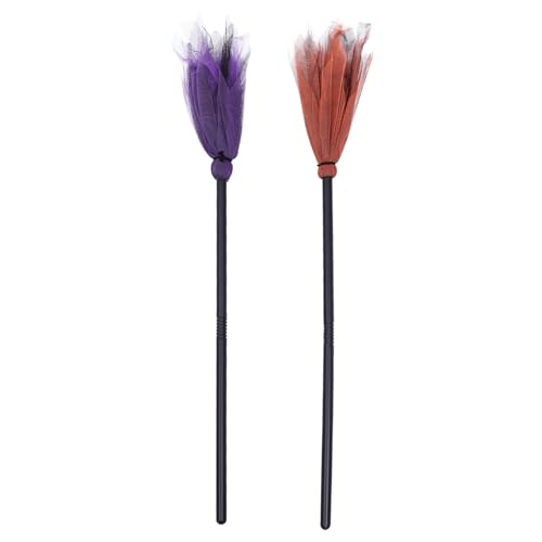 CONGARTENO 2 Stück Halloween Hexenbesen Bunte Deko Besen für Maskerade Party Hexen Kostüm Zubehör Praktische Stabile Halloween Party Deko für Gruselstimmung Zufällige Farbe von CONGARTENO