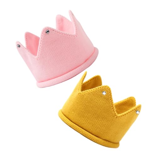 CONGARTENO 2 Stück Krone Strickmütze für Geburtstag Atmungsaktive und Langlebige Geburtstagsmütze Süße Fotodeko für Kleinkinder und Gelb mit Glitzer von CONGARTENO