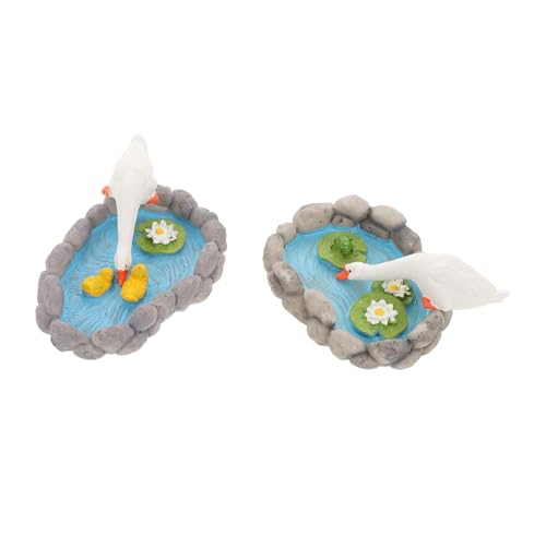CONGARTENO 2 Stück Resin Gartenaccessoires mit Gans und Lotusblume für und Außendekoration für Teich und Gartenbereich von CONGARTENO