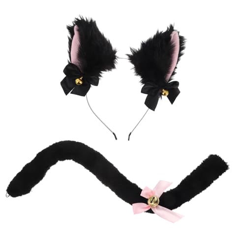 CONGARTENO 2 Stück Teiliges Katzenohren Stirnband und Katzenschwanz für Frauen Mädchen für Halloween Karneval und Rollenspiele von CONGARTENO