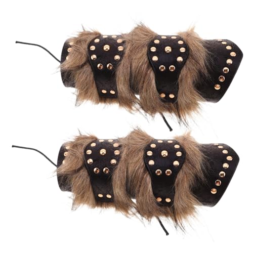 CONGARTENO 2 Stück Vintage Arm Guards mit Nieten und Kunstfell Mittelalterliche Armbänder aus Kunstleder Robuste Wikinger Armschützer für Halloween Kostüm und Cosplay Zubehör von CONGARTENO