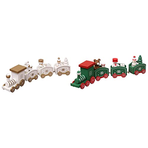 CONGARTENO 2 Stück Weihnachtsdeko Holz Zug Teilig Farbenfrohe Cartoon Miniatureisenbahn Sichere Kinderspielzeug Desktop Dekoration für Haus Büro und Fenster im Klassischen Weihnachtsstil von CONGARTENO