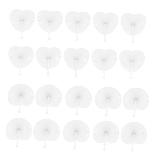 CONGARTENO 20 Stück Faltbare Handfächer Weiße Papierfächer Herz und Rundform für Hochzeiten Diy Dekoration und Partys Blanko Design zum Personalisieren Praktische Mitgebsel von CONGARTENO