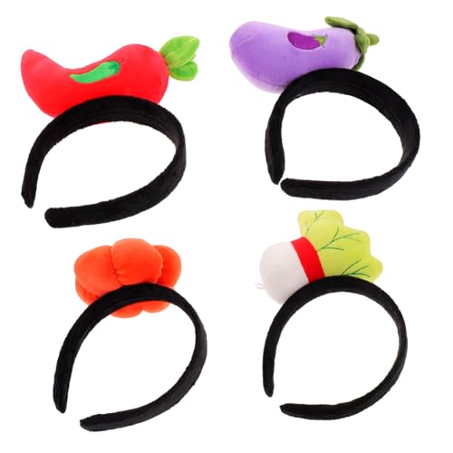 CONGARTENO 4 Stück Teiliges Gemüse Haarband Weiche Plüsch Haarreifen für Niedliches Cartoon Stirnband Bequemes Kopfschmuck für Kostümparty Halloween Fasching für Mädchen und Jungen von CONGARTENO