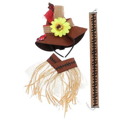 CONGARTENO 4 Stück Teiliges Halloween Kostüm aus Stroh mit Hut Armband Halskette und Dekoration Cosplay Zubehör für Erwachsene für Karneval und Halloween Party Leichte und Bequeme von CONGARTENO