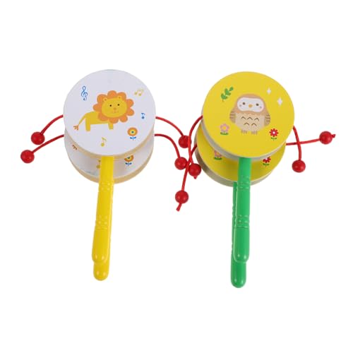 CONGARTENO 4 Stück Teiliges Holz Percussion Set mit Tierischen Handtrommeln Löwe und Eule Traditionelle Rasseltrommeln für Kleinkinder Fördert Rhythmus Koordination und Frühkindliche von CONGARTENO