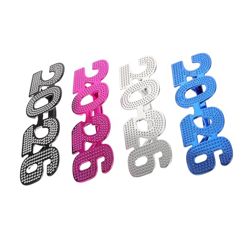 CONGARTENO 4 Stück Teiliges Partybrillen aus Robustem Kunststoff Glitzernde Neujahrs Dekoration mit Lustigem Design für Silvester Foto Requisiten und Festliche Erwachsene von CONGARTENO
