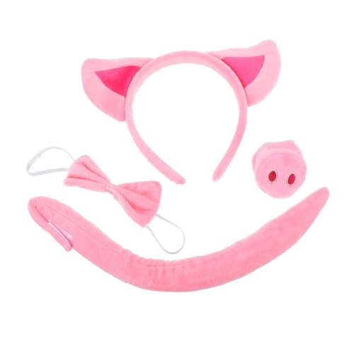 CONGARTENO 4 Stück Teiliges Schweine Kostüm Set mit Plüsch Fliege Verstellbarer Nasen und Schwanzverschluss Schweineohren Stirnband für Karneval Halloween und Rollenspiele Leichtes Material von CONGARTENO